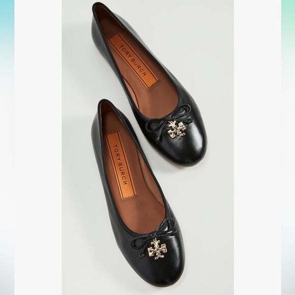 Tory Burch Shoes - Tory Burch Women's Black Goat Leather Logo Charm Ballet Flat Shoes 8M